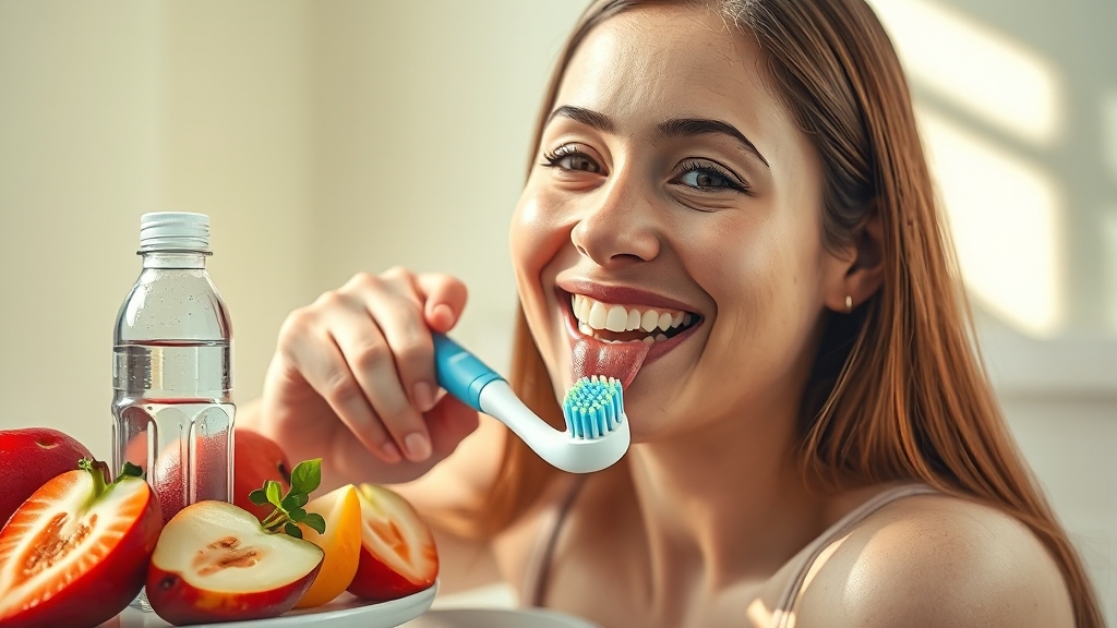 구강 건강과 백태 예방 (realistic 스타일)