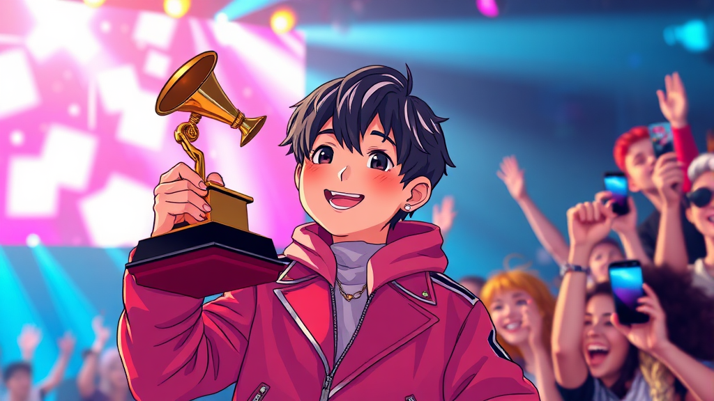 K팝, 역사적인 그래미 수상! (realistic 스타일)