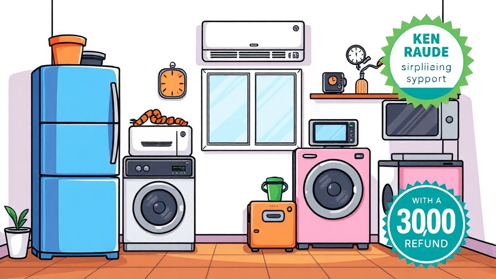 환급 대상 1등급 가전제품 종류 및 기준 (cartoon 스타일)