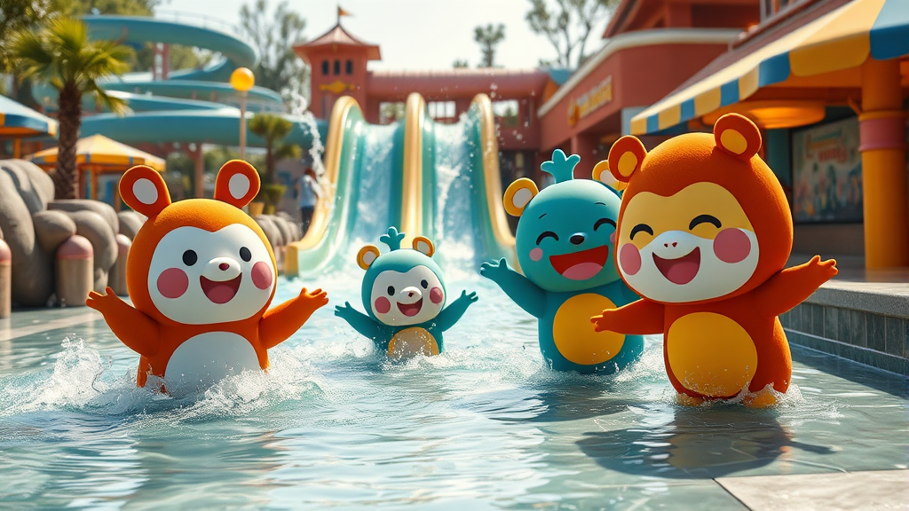 신나는 물놀이 시설: 뽀로로 아쿠아빌리지 탐험 (realistic 스타일)