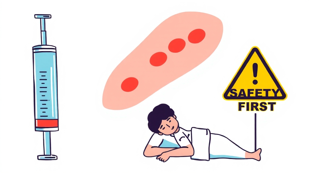 접종 전후 주의사항 및 부작용 (cartoon 스타일)