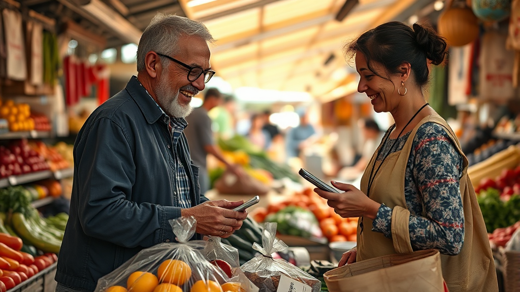 온누리상품권 사용처: 전통시장 안내 (realistic 스타일)