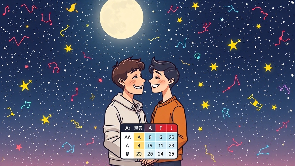 별자리 궁합표: 12별자리 조합 분석 (cartoon 스타일)