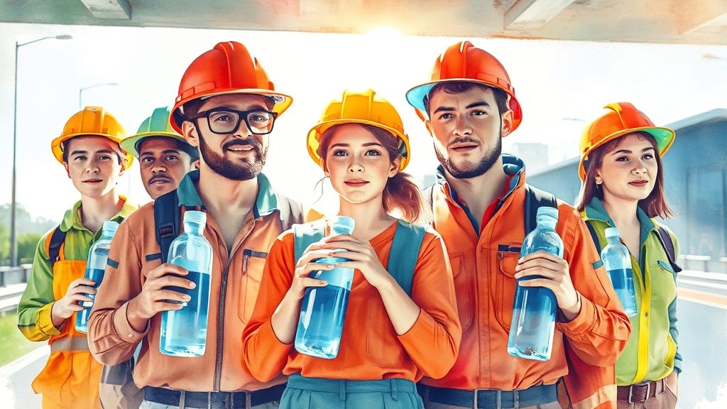 직업별 맞춤 폭염 예방 전략 (watercolor 스타일)