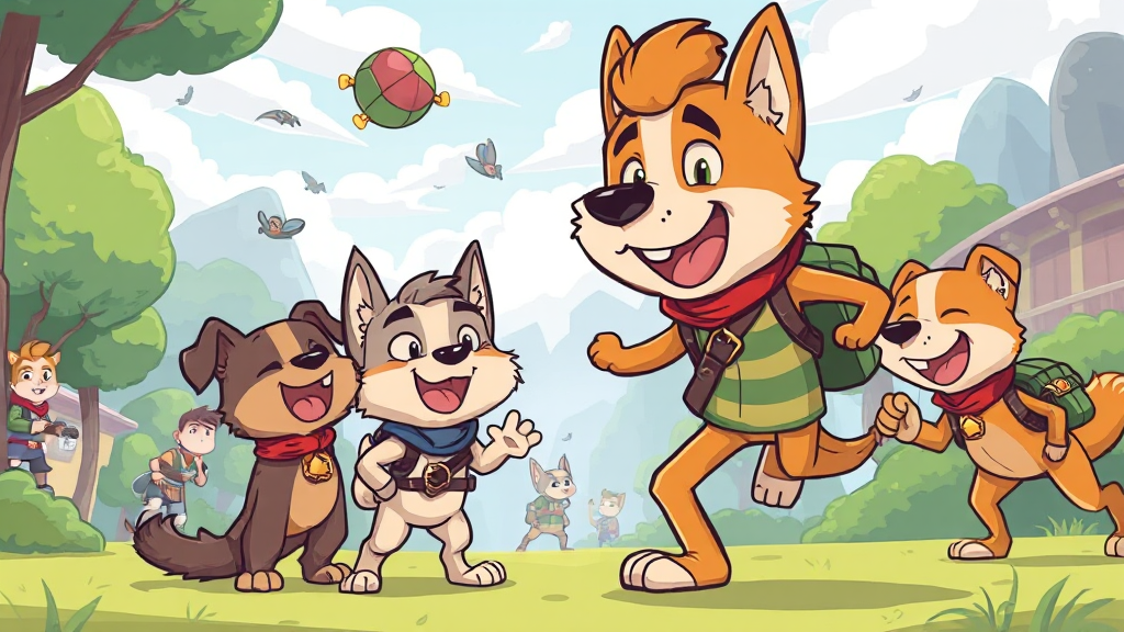 원더독스 팀원들의 성장과 변화 (cartoon 스타일)