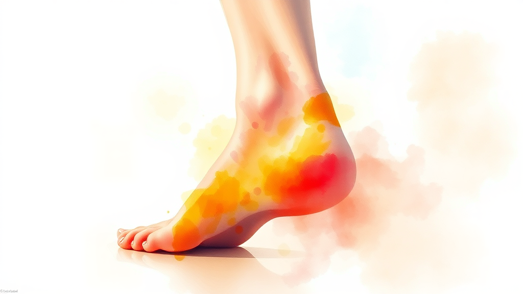 족저근막염 증상 및 단계별 특징 (watercolor 스타일)