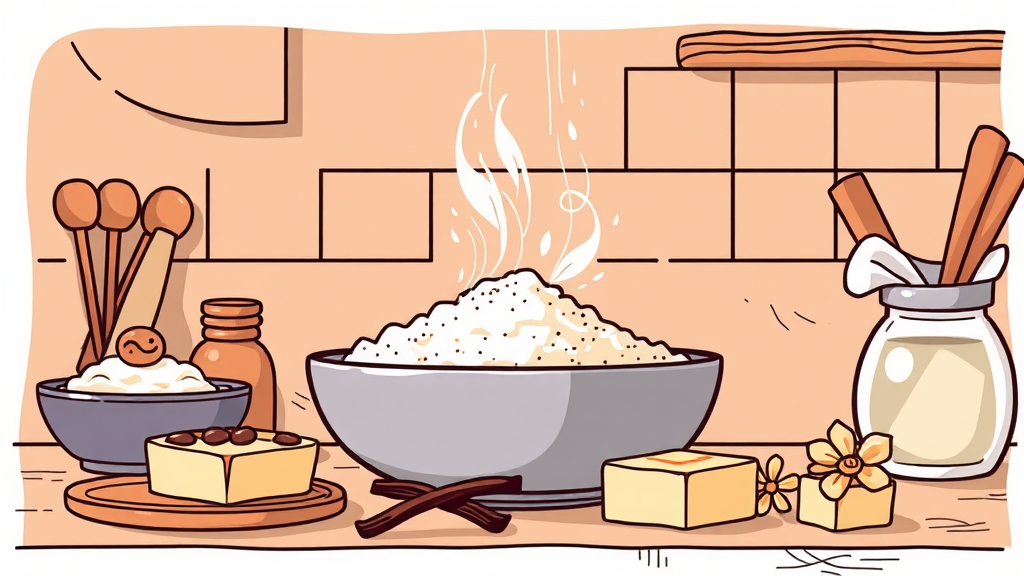 맛있는 상하이 버터떡을 위한 필수 재료 준비 (illustration 스타일)