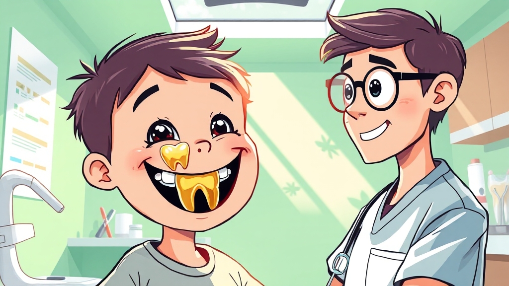 금니 크라운 문제 진단 과정 (cartoon 스타일)