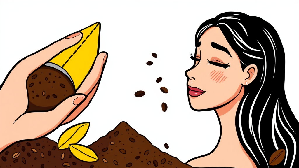 피부 미용의 숨은 조력자: 커피 찌꺼기 스크럽 활용법 (cartoon 스타일)