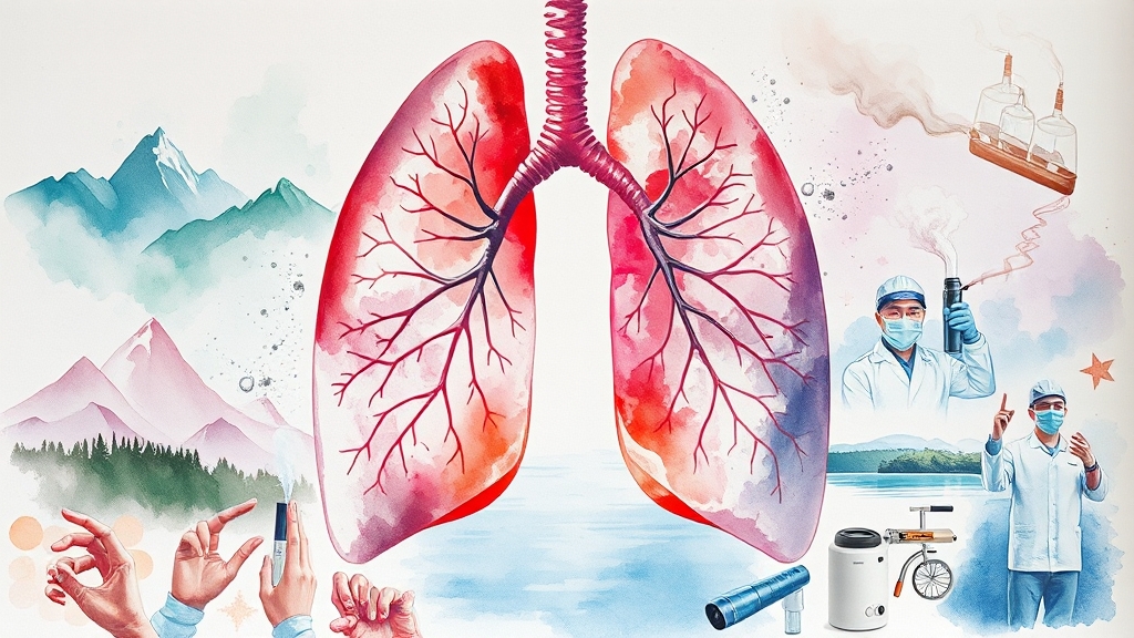 가래 관련 질환과 치료 (watercolor 스타일)