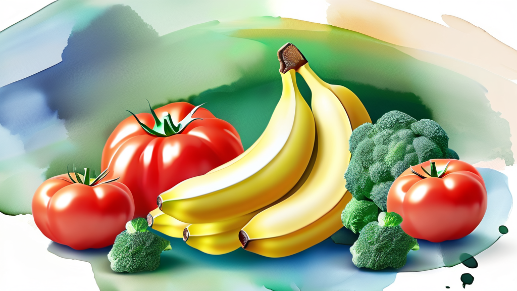 붓기 완화에 좋은 대표적인 과일과 채소 (watercolor 스타일)