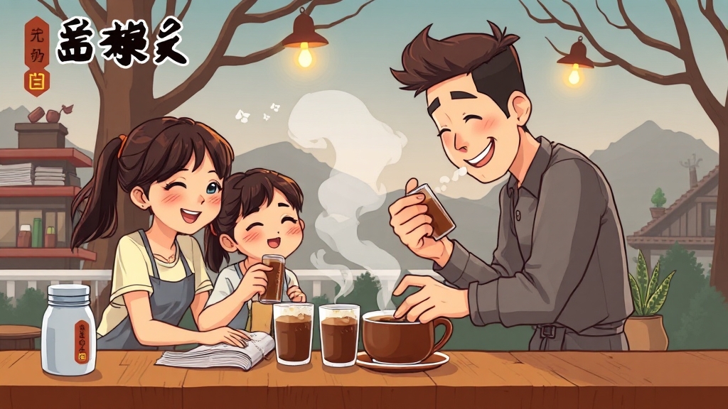 필아웃 커피, 왜 핫할까? (cartoon 스타일)