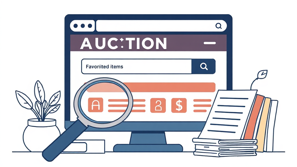 경매 사이트 활용 팁 (illustration 스타일)