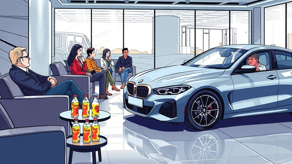 전시장 내부 시설 및 고객 서비스 (cartoon 스타일)