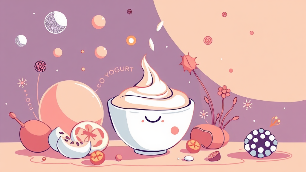 요거트 & 유산균, 장 건강의 핵심 (illustration 스타일)