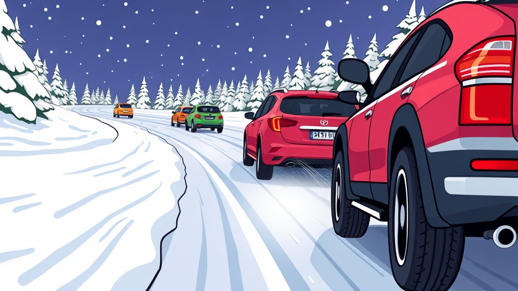 안전한 겨울, 윈터 타이어와 함께 (cartoon 스타일)