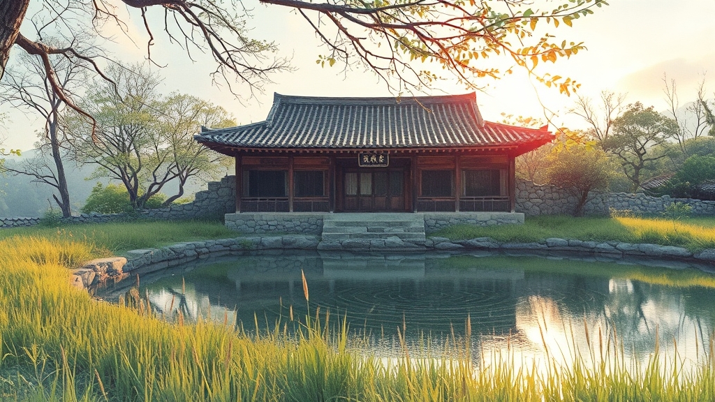 논산 명재고택: 역사와 드라마가 만나는 곳 (watercolor 스타일)