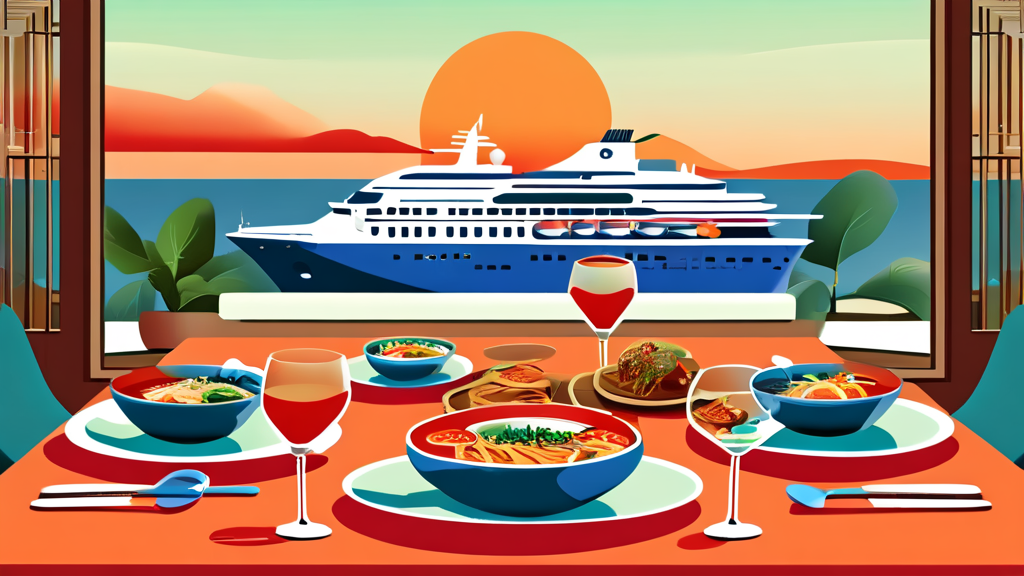MSC 벨리시마 크루즈: 미식, 엔터테인먼트, 그리고 한국인 특화 서비스 (illustration 스타일)
