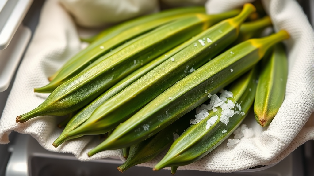 오크라 손질 및 보관 방법 (realistic 스타일)