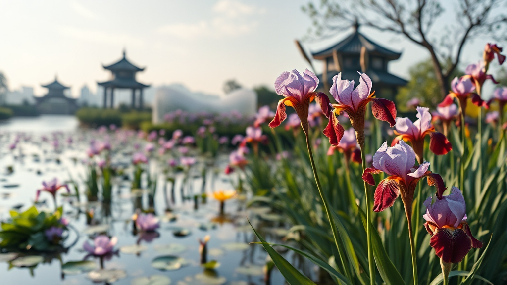 창포원의 다채로운 식물과 아름다운 풍경 (realistic 스타일)