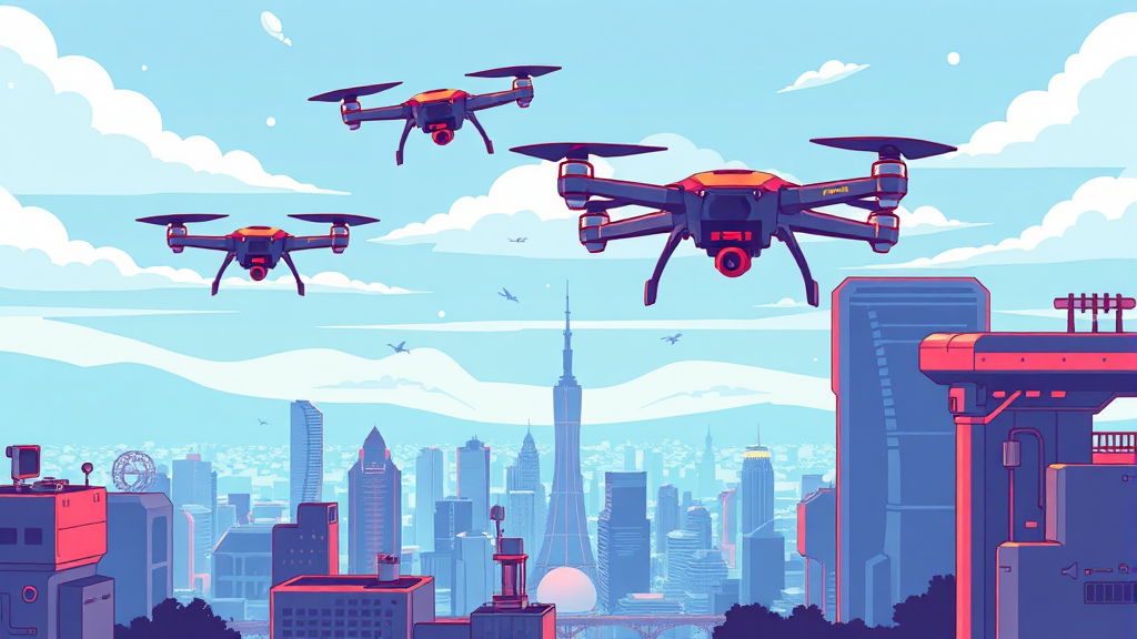 미래 드론 기술 동향과 발전 가능성 (cartoon 스타일)