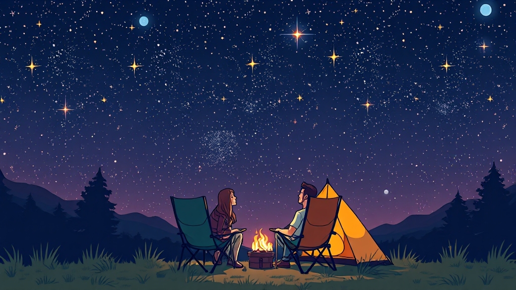 별 보기 좋은 캠핑 명당 (cartoon 스타일)