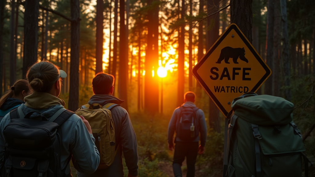 여행객 곰 출몰 주의사항 (realistic 스타일)
