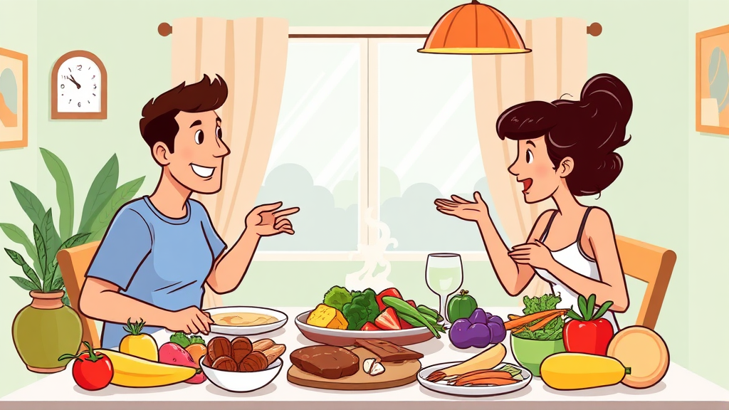 효과적인 식습관 개선과 건강한 식단 구성 전략 (cartoon 스타일)