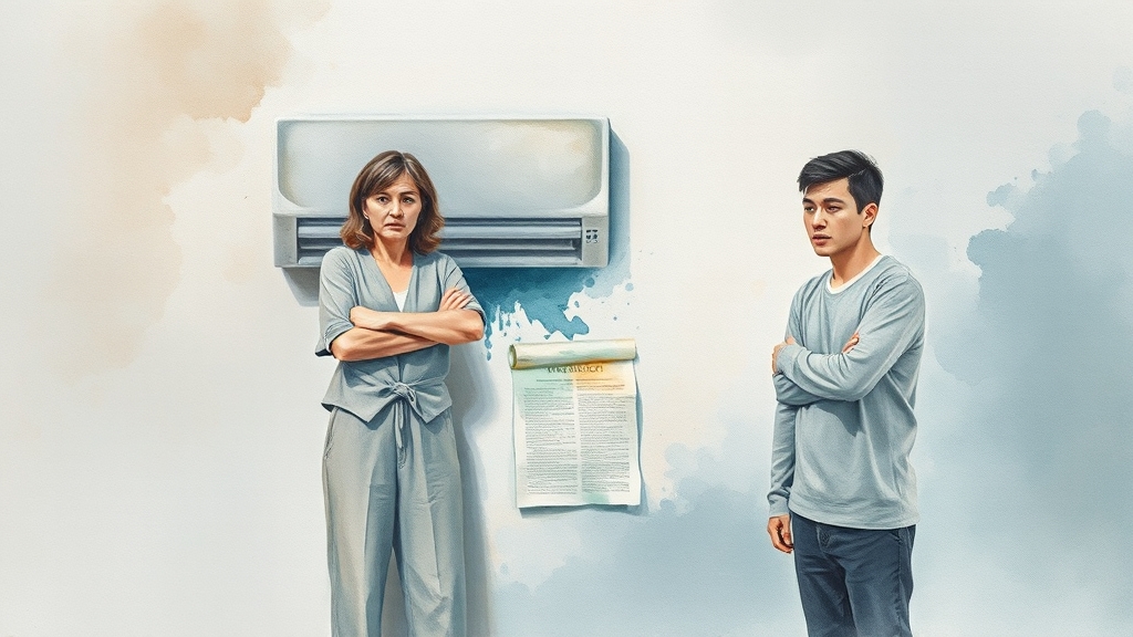 에어컨 청소비용: 집주인 vs 세입자, 책임은 누구에게? 2 에어컨 청소, 누가 책임져야 할까? (watercolor 스타일)