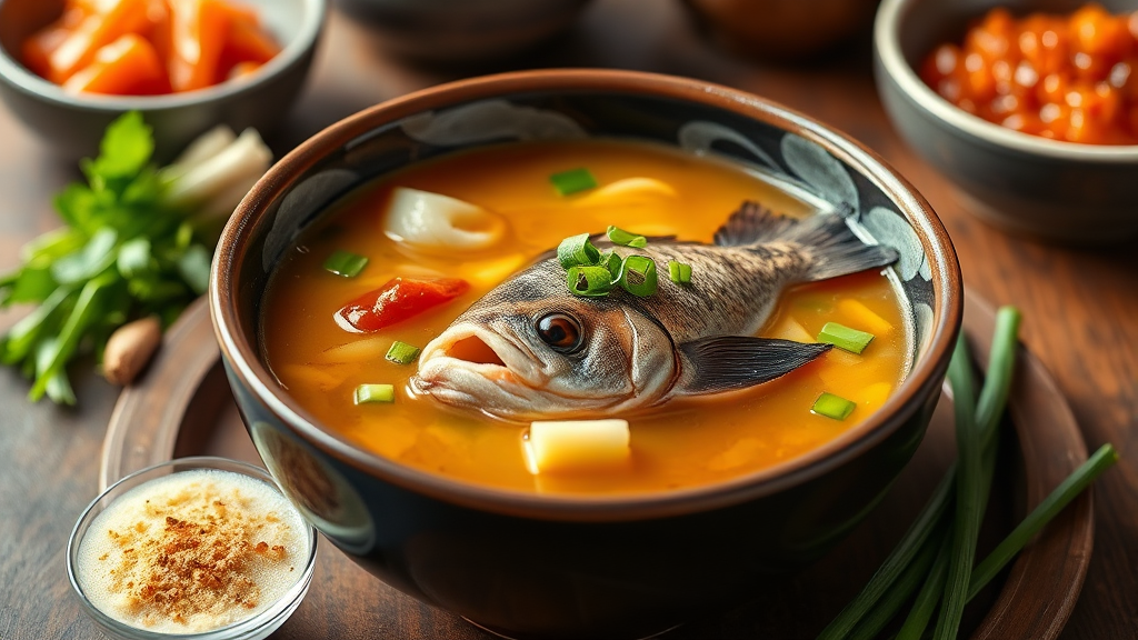 추어탕과 곁들이면 좋은 음식: 최고의 궁합 (realistic 스타일)