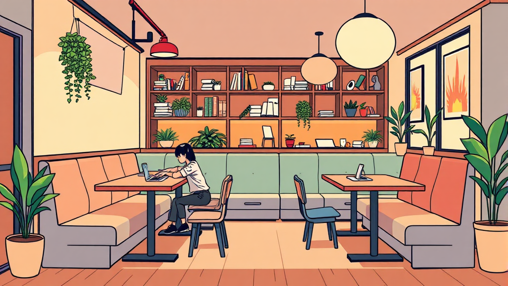 공부 효율을 높이는 용인 스터디카페 공간 탐색 (cartoon 스타일)