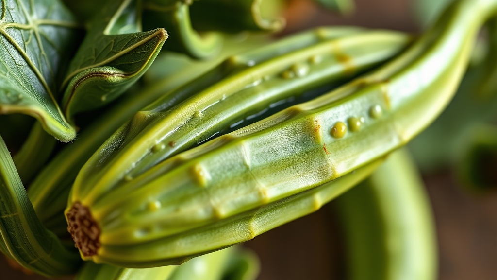 오크라 섭취 시 주의사항 및 부작용 (realistic 스타일)