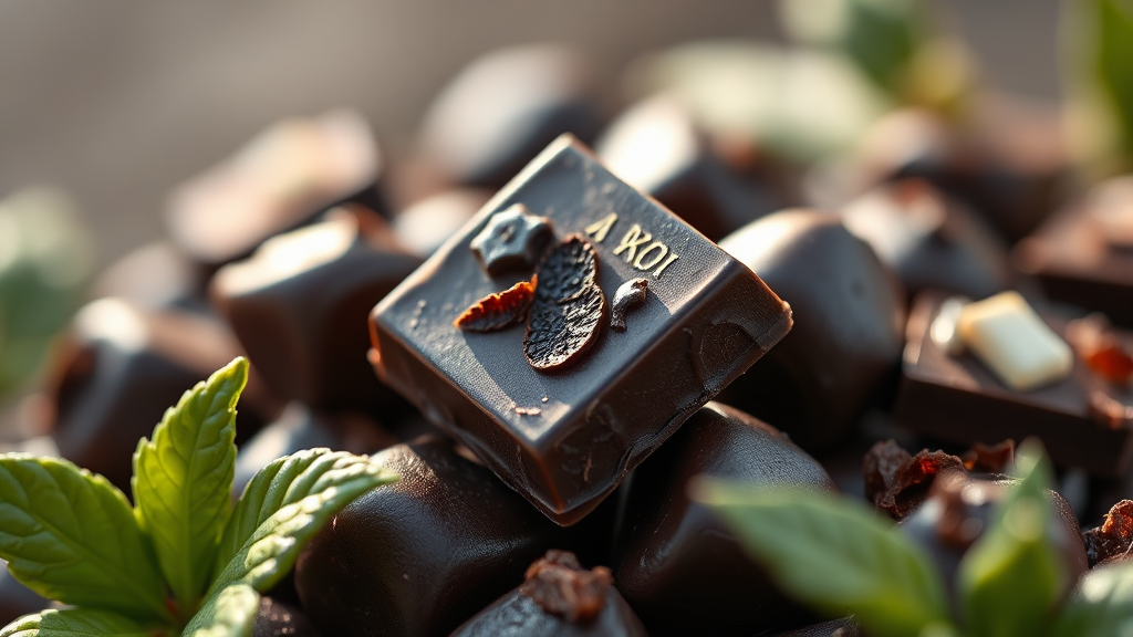 다크 초콜릿의 핵심 성분과 항산화 효과 (realistic 스타일)
