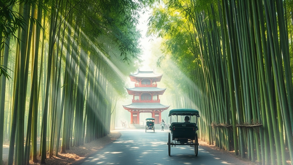 치쿠린 대나무 숲길: 신비로운 경험 속으로 (watercolor 스타일)