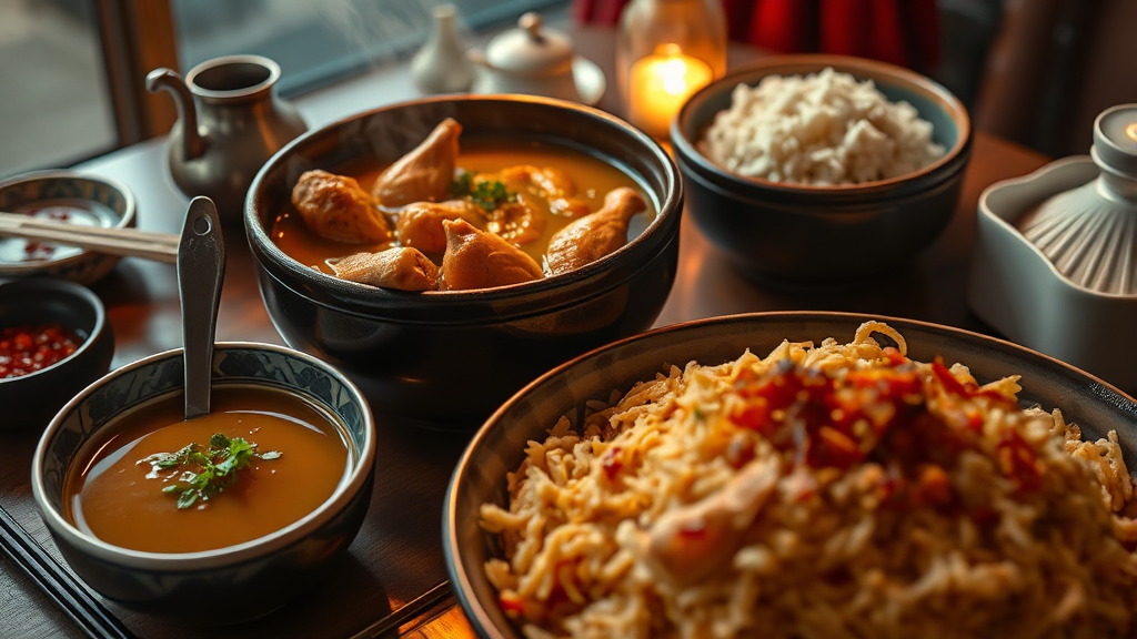 닭내장탕, 제대로 즐기는 법: 밥과 볶음밥의 조화 (realistic 스타일)