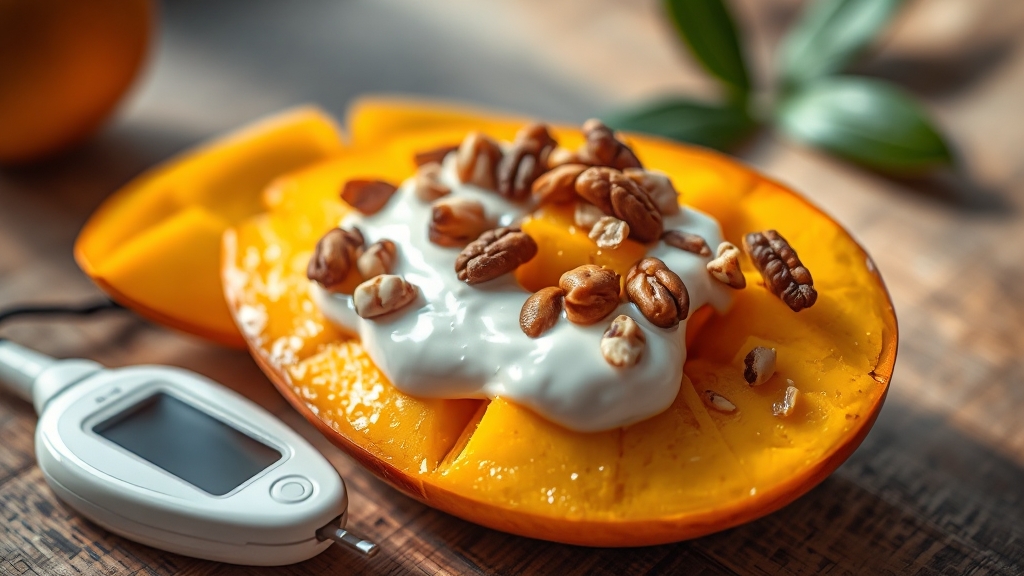 망고 섭취, 혈당 관리법 (realistic 스타일)