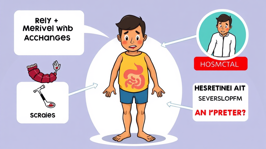 병원 방문이 필요한 복부 팽만 신호 (cartoon 스타일)