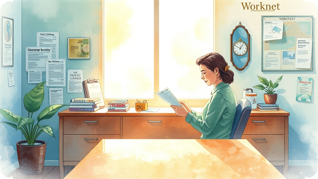 실업급여 신청 절차 (watercolor 스타일)