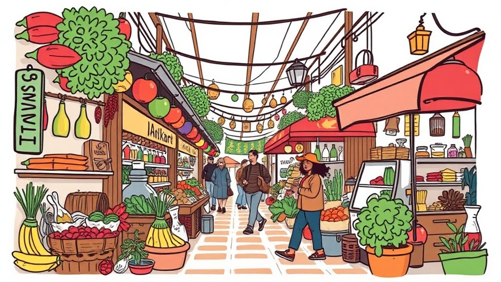 미식 경험: 마트 어택 & 로컬 맛집 탐방 (illustration 스타일)