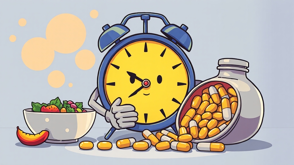 관절염 약, 복용 시간의 중요성 (cartoon 스타일)