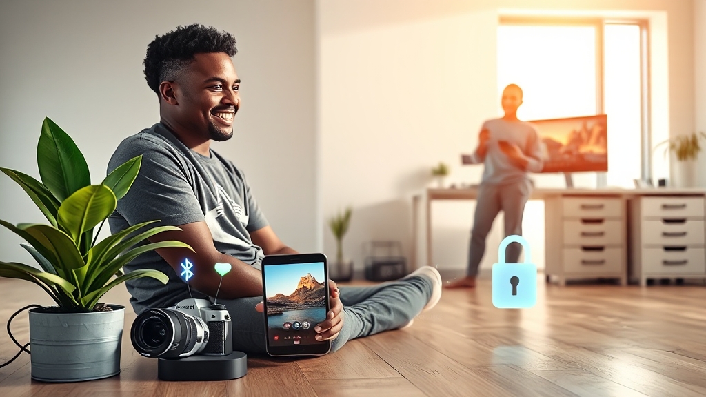 Wi-Fi, 블루투스, 에어드롭 무선 연결 활용 (realistic 스타일)