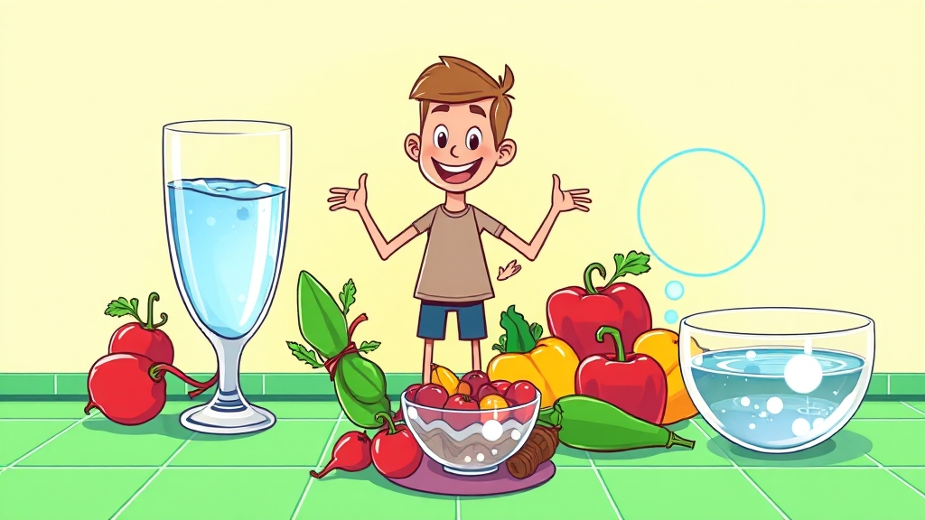 신장 건강, 생활 습관 및 식단 관리 (cartoon 스타일)