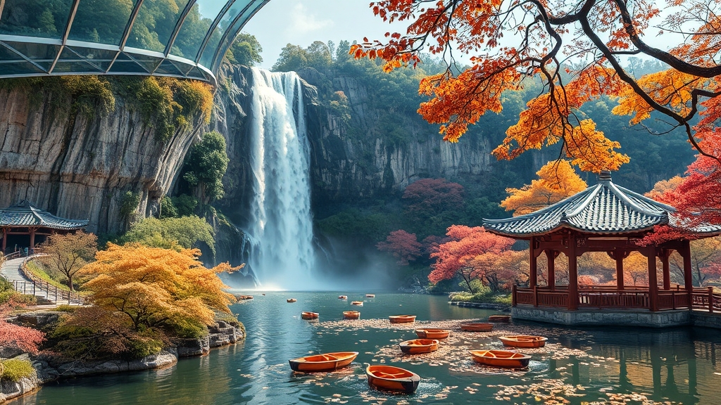 용추폭포와 유리전망대 (realistic 스타일)