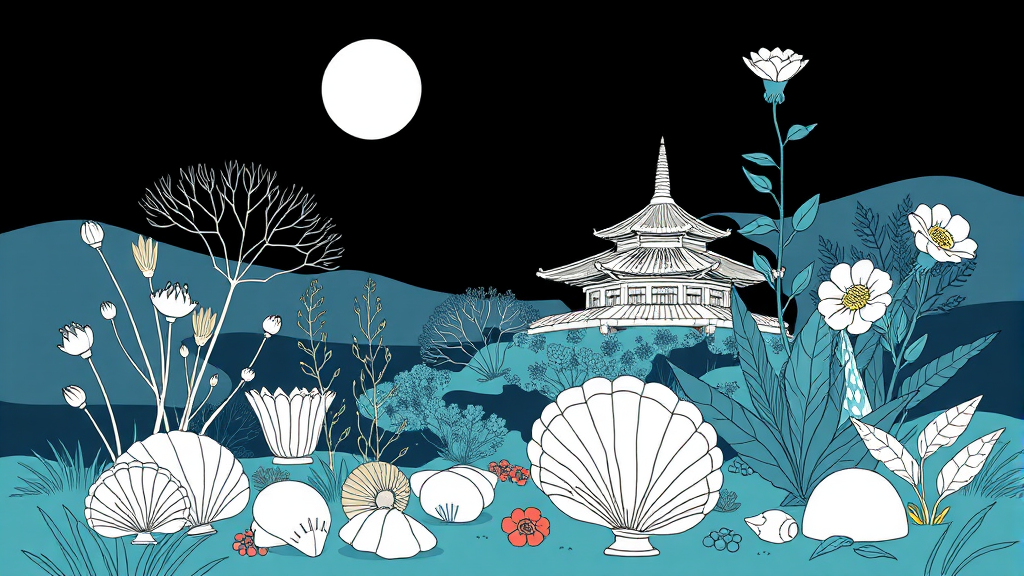 다양한 볼거리: 수석 미술관, 조개 박물관, 자생식물 뮤지엄 (illustration 스타일)