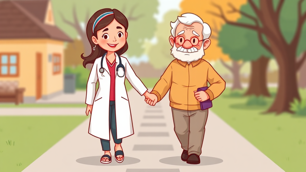 노인맞춤돌봄서비스 생활지원사: 역할과 자격 (cartoon 스타일)