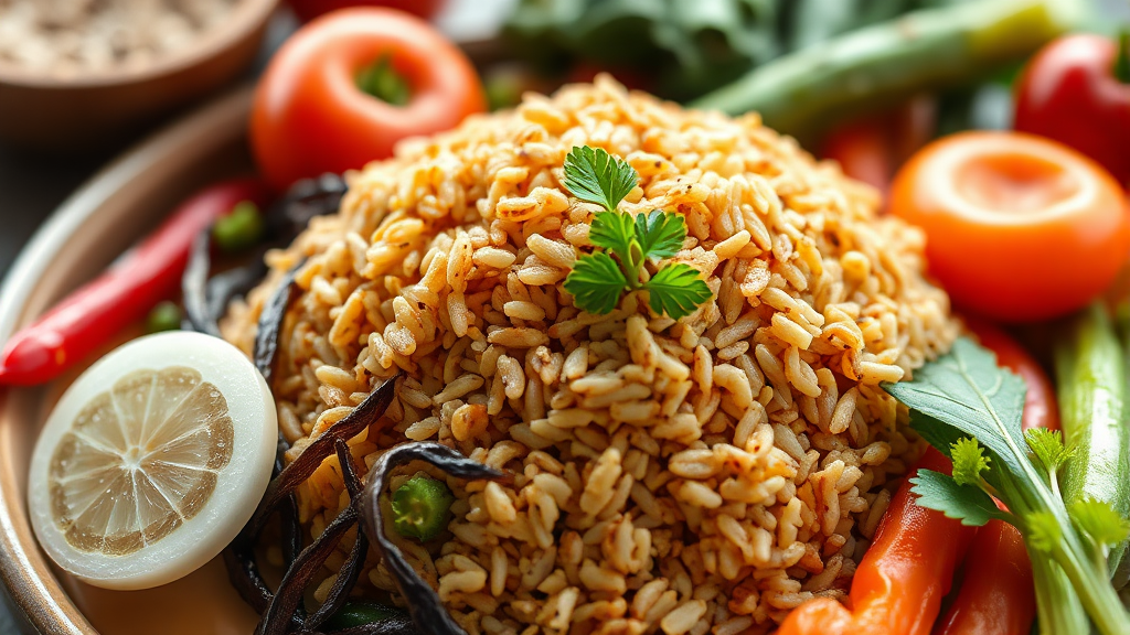 현미, 해조류, 채소: 유방암을 이기는 식탁의 주인공들 (realistic 스타일)