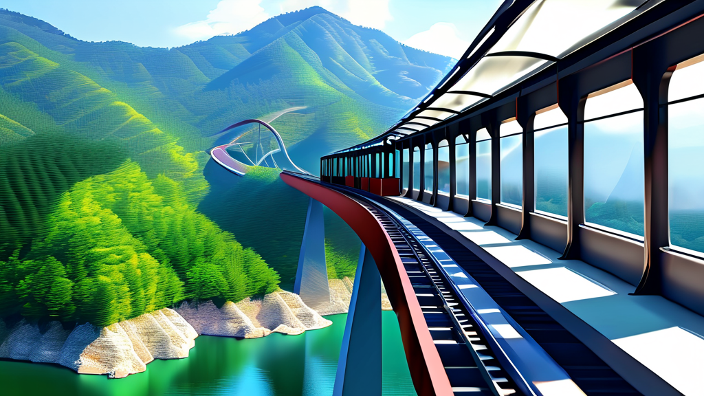 청풍호의 아름다움을 담은 모노레일 풍경 (realistic 스타일)