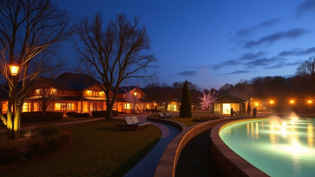 저녁 산책의 로망, 온천공원 야경 감상 코스 (realistic 스타일)