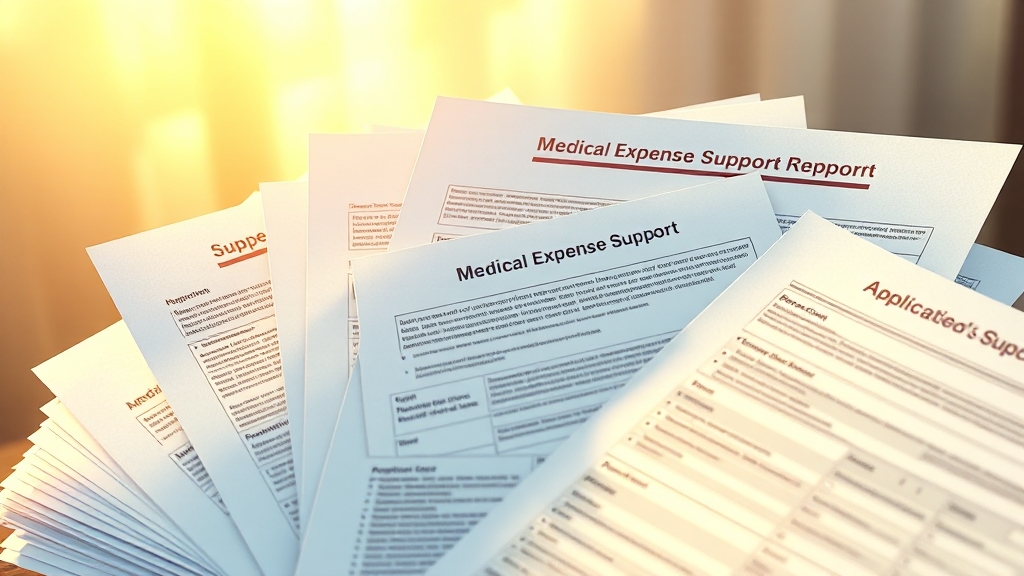 의료비 지원 신청 서류 및 문의처 (realistic 스타일)