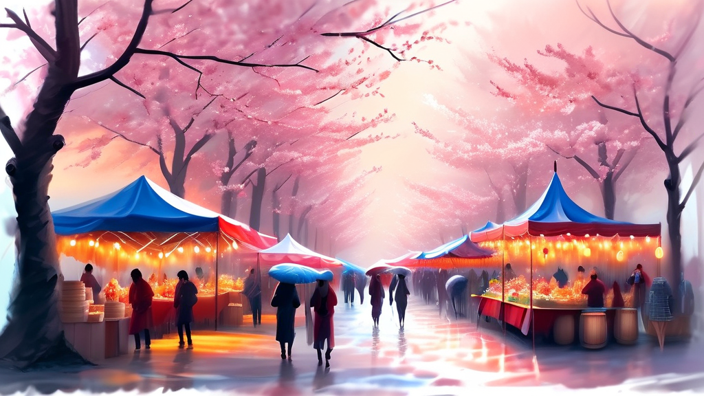 축제 현장 즐기기: 먹거리, 플리마켓, 체험 프로그램 (watercolor 스타일)